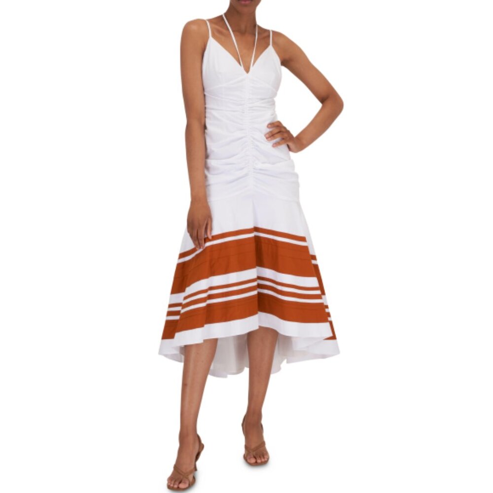 Veronica Beard 'Fitz' Ruched Sleeveless Midi-Dress, White/Golden Sand - Picture 2 of 3